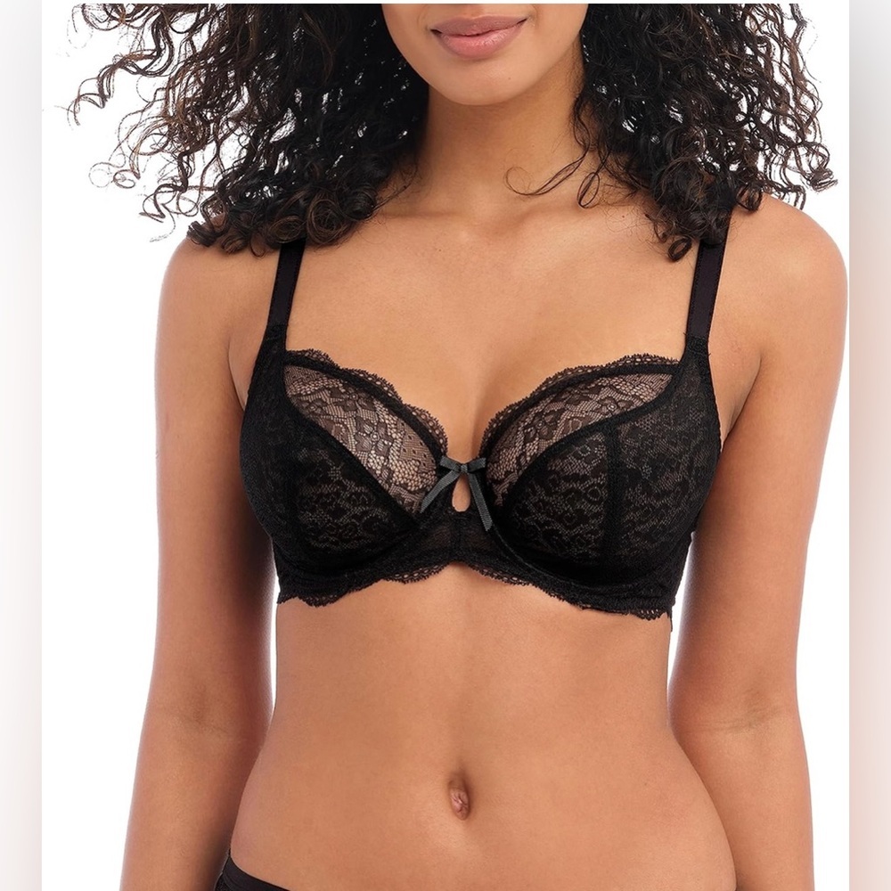 NWT Freya Fancies Plunge Bra Black Lace Underwire Bra Sz 30G